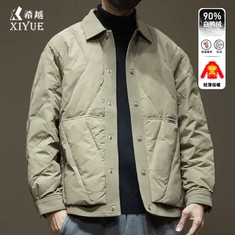 白鸭绒轻薄衬衣式羽绒服内胆男2025冬季新款宽松大码男士工装外套商品大图