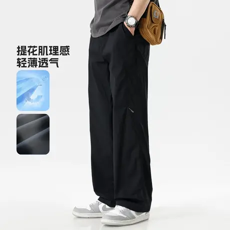 hansca宽松弹力直筒工装裤男夏季薄款2025新款垂感透气黑色休闲裤商品大图