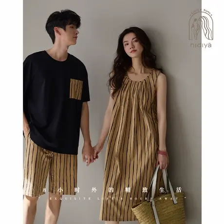妮狄娅情侣夏季凉感柔软棉睡衣女背心裙男简约休闲外穿家居服套装商品大图