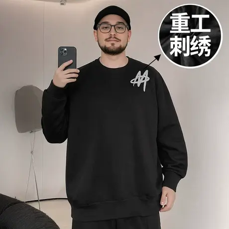 刺绣卫衣男300斤加肥加大码潮牌重磅圆领国潮牌胖子秋季潮男外套商品大图