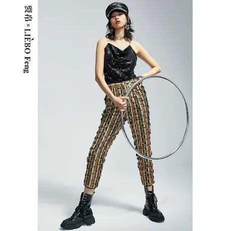 裂帛LIEBOFeng2023年新款波西米亚风蕾丝亮片绣花九分长裤女图片