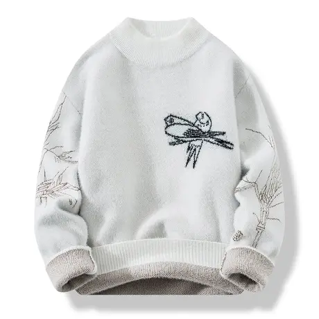 水貂绒半高领毛衣男秋冬季保暖加厚针织打底衫休闲线衣男装上衣服商品大图