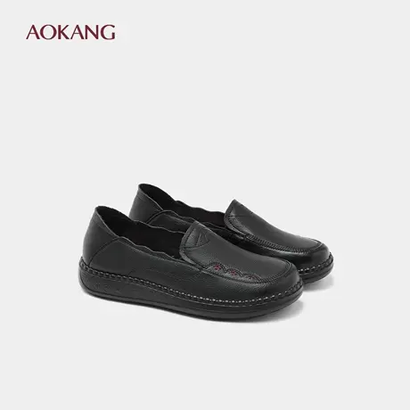 奥康 女鞋2025秋季舒软鞋真皮妈妈鞋浅口单鞋一脚蹬舒适平底鞋图片