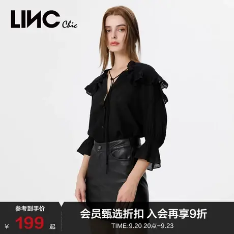LINCCHIC金羽杰衬衫女甜酷复古宫廷感大翻领衬衫上衣女S222BL262商品大图
