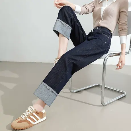窄版直筒牛仔裤女2025春秋季新款高腰显瘦丹宁蓝小个子九分烟管裤商品大图