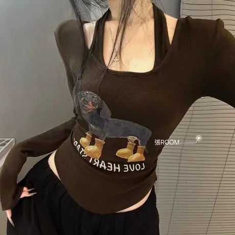 2025秋季新款上衣女卡通印花长袖T恤女气质修身显瘦百搭打底衫女商品大图