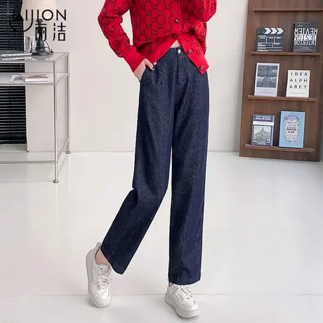 天丝亚麻原色牛仔裤女秋季2025新款大烟管直筒奶奶裤梨型身材裤子商品大图