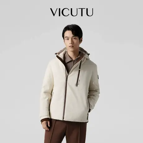 VICUTU威可多男士羽绒服舒暖御寒连帽外套商务通勤休闲短款鹅绒服商品大图