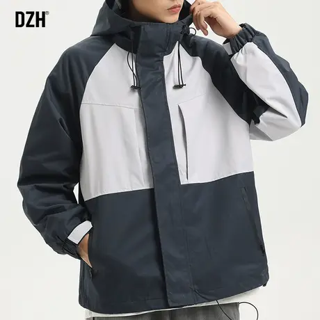 男士工装拼接外套男秋季潮流百搭2023新款休闲连帽夹克冲锋衣男款商品大图