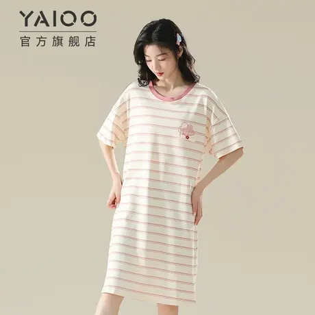 雅鹿2025年春夏季新款纯棉睡裙女款大码简约可外穿睡衣薄款家居服商品大图