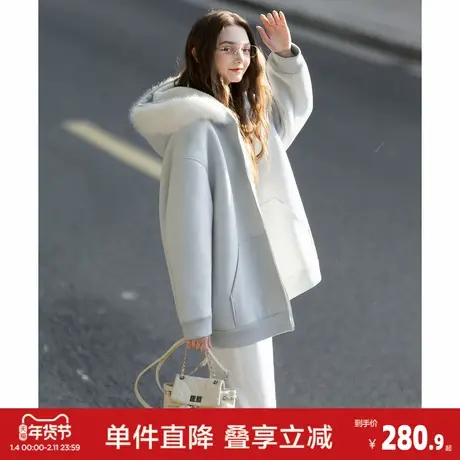 唐狮2026秋冬新款女厚外套软糯毛茸茸毛领仿麂皮绒中长款淑女好看图片