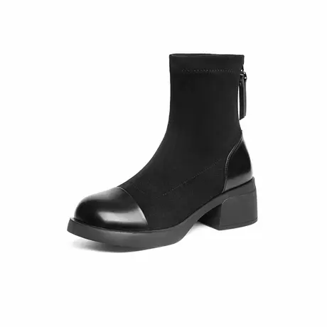 红蜻蜓瘦瘦靴女短靴2025冬季新款女鞋靴子粗跟显瘦女靴黑色弹力靴图片