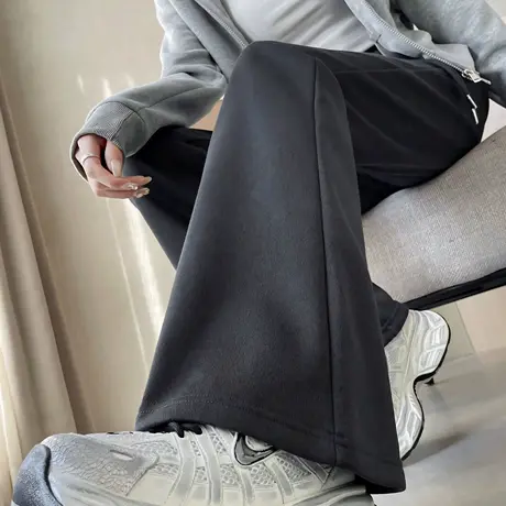 唐狮春秋新款女休闲裤宽松直筒阔腿裤显瘦百搭黑工装长裤 TD图片