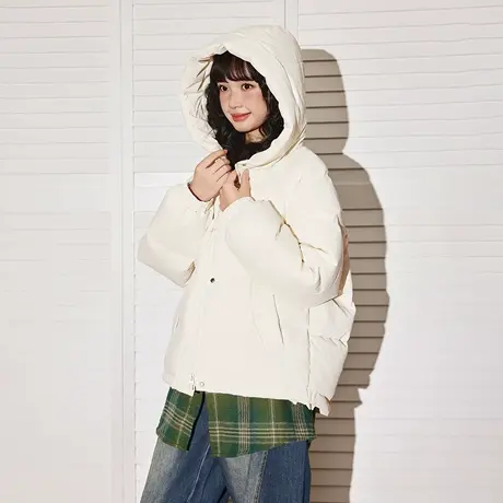 唐狮白色短款连帽羽绒服女2026冬季新款小个子保暖外套时尚上衣VB图片