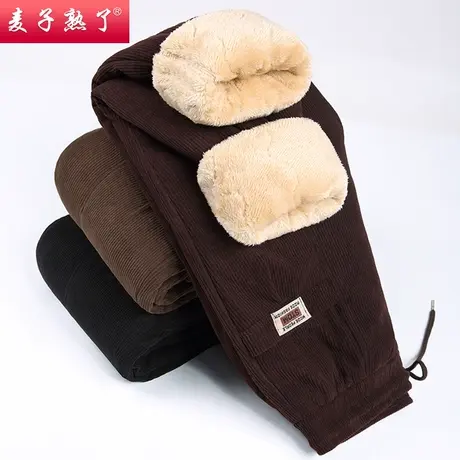 中老年妈妈灯芯绒裤子宽松外穿秋冬款加绒加厚奶奶装棉裤条绒女裤图片