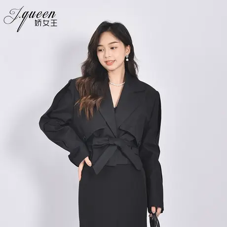 短外套女秋季新款时尚休闲小众设计感绑带收腰小个子西装领上衣商品大图