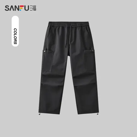 三福2023冬男士侧边工装口袋直筒休闲裤 潮流橡筋腰长裤478620商品大图