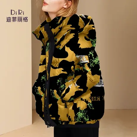 欧美时尚冬季连帽短款羽绒服女2022年新款印花保暖小个子羽绒外套商品大图