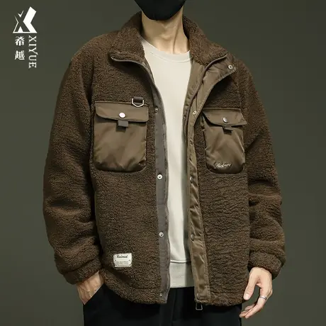 希越加厚男士棉衣宽松大码保暖摇粒绒工装风外套秋冬款夹克式棉袄商品大图