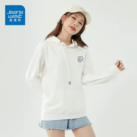 真维斯品牌卫衣女2023春季新款时尚印花宽松潮牌盐系上衣外套图片