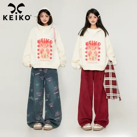 KEIKO [加密绒] 奶系卡通兔印花连帽卫衣23秋冬oversize宽松外套商品大图