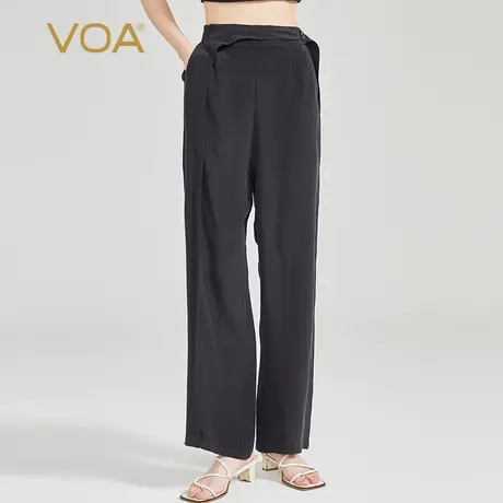 VOA30姆米做旧重磅厚桑蚕丝松紧腰侧插口袋简约百搭真丝直筒长裤商品大图