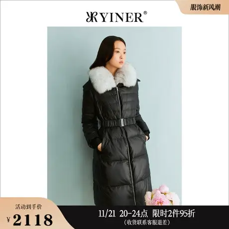 YINER音儿线上专选女装2023冬季狐狸毛领黑科技发热羽绒服商品大图
