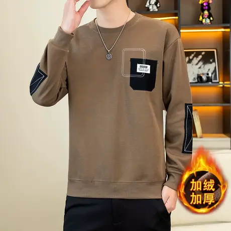 卫衣男秋冬款圆领秋衣打底衫男青少年加绒加厚冬季新款休闲上衣服商品大图