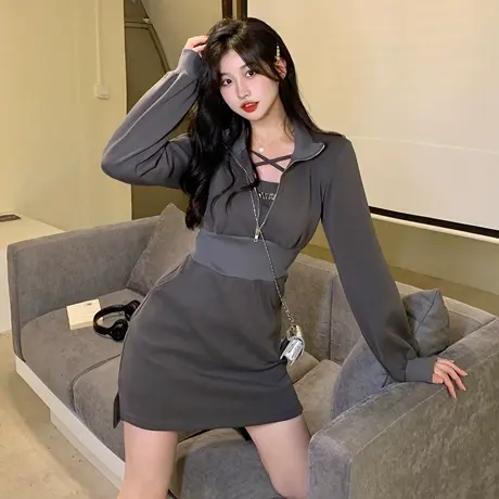 春秋款法式大码女装连衣裙胖mm宽松收腰显瘦设计感洋气裙子200斤图片