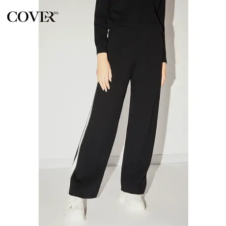 COVER冬季2022舒适松紧腰简约撞色潮流无束缚感休闲裤女商品大图