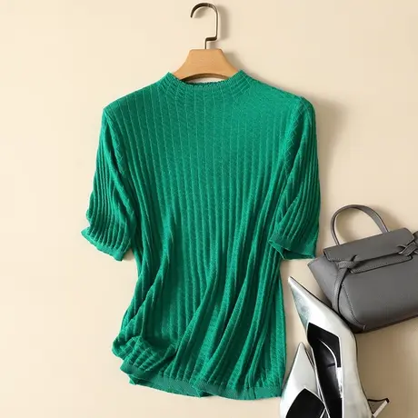 春装2024年新款针织打底衫羊毛套头半高领中袖内搭韩版上衣毛衣女商品大图