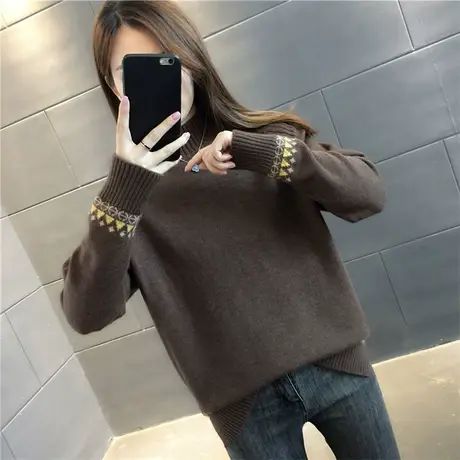2023秋冬新款半高领毛衣女宽松外穿针织衫长袖内搭打底衫上衣女厚商品大图
