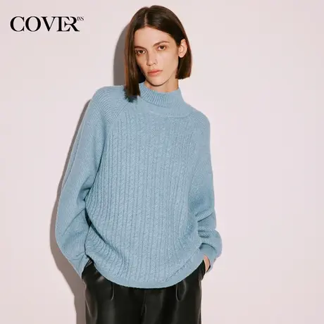 COVER冬季慵懒落肩高领廓形针织衫图片