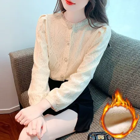 法式蕾丝打底衫女2023年新款冬季加绒加厚内搭洋气女士设计感小众商品大图
