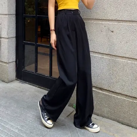 垂坠感阔腿裤女2024秋冬超火cec高腰休闲宽松直筒黑色西装拖地裤图片