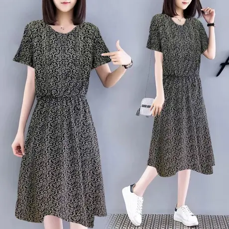 外贸法国出口大码女裙尾单剪标尾货意大利夏雪纺妈妈中长款连衣裙图片
