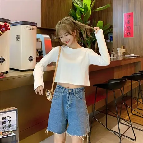 2024年早春秋夏季新款辣妹短款小众别致设计感长袖t恤女装ins上衣商品大图