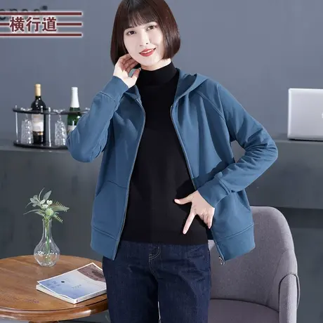 2025春季新款连帽休闲宽松纯色百搭长袖卫衣拉链小外套大码女上衣商品大图