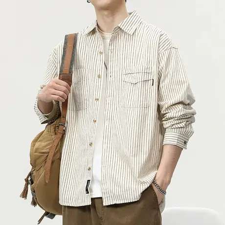 长袖衬衫男款美式复古潮流衬衫长袖时尚潮流男士百搭工装衬衫外套商品大图