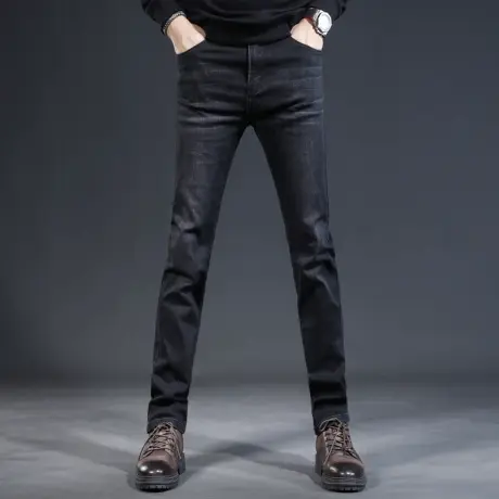 高级牛仔裤男秋季2023新款潮流黑色修身直筒男士春秋款弹力裤子男商品大图