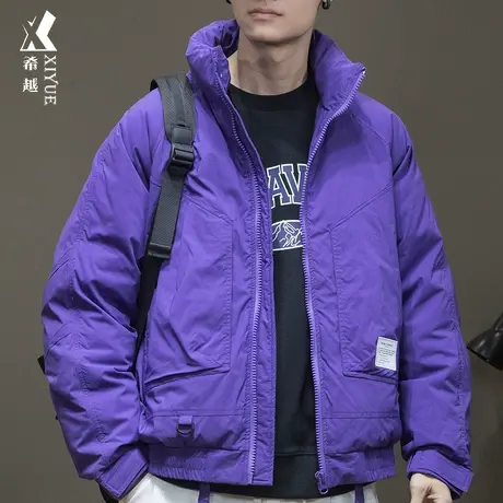 希越潮牌羽绒服男紫色高端2023冬季新款外套男士90白鸭绒无帽男装商品大图