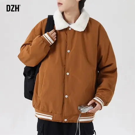 男生羊羔绒翻领外套男冬棉服加绒加厚2024新款高级感冬装棉衣夹克商品大图