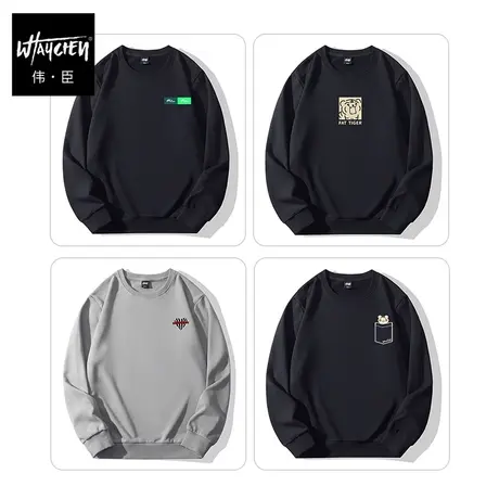 伟臣潮牌大码男装秋冬新品圆领卫衣胖子加肥加大宽松印花百搭打底商品大图