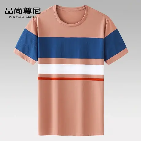 男士上衣夏款撞色提花短袖t恤亲肤透气宽松圆领体恤衫中年爸爸装商品大图