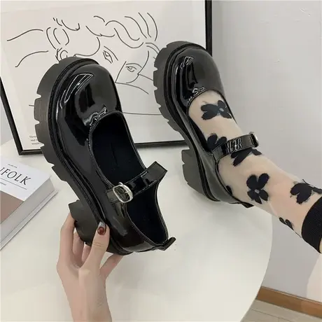 英伦风黑色小皮鞋女日系增高厚底玛丽珍鞋高跟单鞋洛丽塔jk鞋子秋商品大图