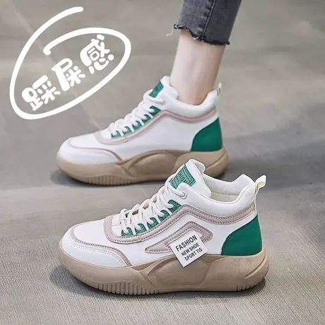 踩屎感孕妇老爹鞋2023秋季新款宽胖脚浮肿软底高帮运动小白鞋防滑商品大图