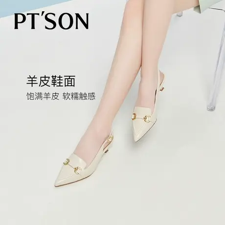 百田森尖头包头凉鞋女法式不累脚小跟鞋春夏通勤小猫跟单鞋百搭图片