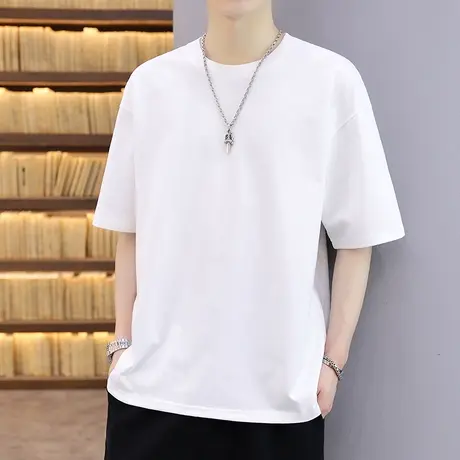 夏季潮流重磅纯棉纯色纯白百搭宽松内搭半袖短袖T恤男女打底衣服商品大图
