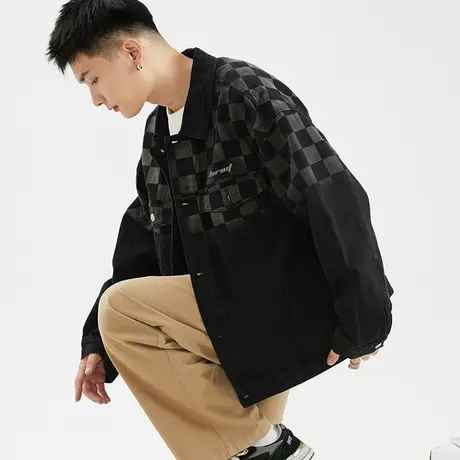 唐狮牛仔外套男2023新款韩版新款男士牛仔外套休闲格子外套11.14商品大图