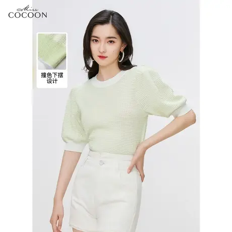 miss COCOON法式小香风毛针织衫女2023新款夏镂空透气短袖t恤上衣商品大图